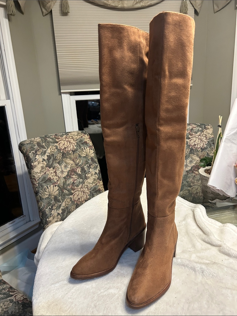 Seychelles Brown Suede Over-the-Knee Boots with Gold Logo